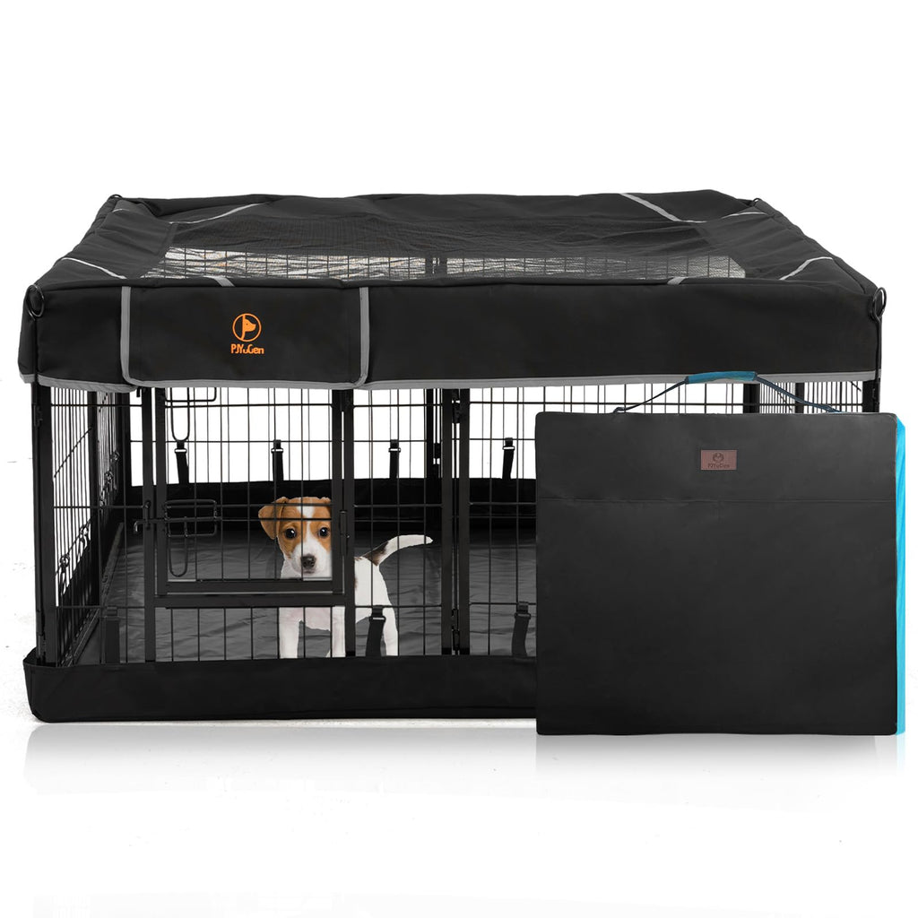 PJYuCien Dog Playpen – 8 Panel Outdoor Puppy Pen with Cover