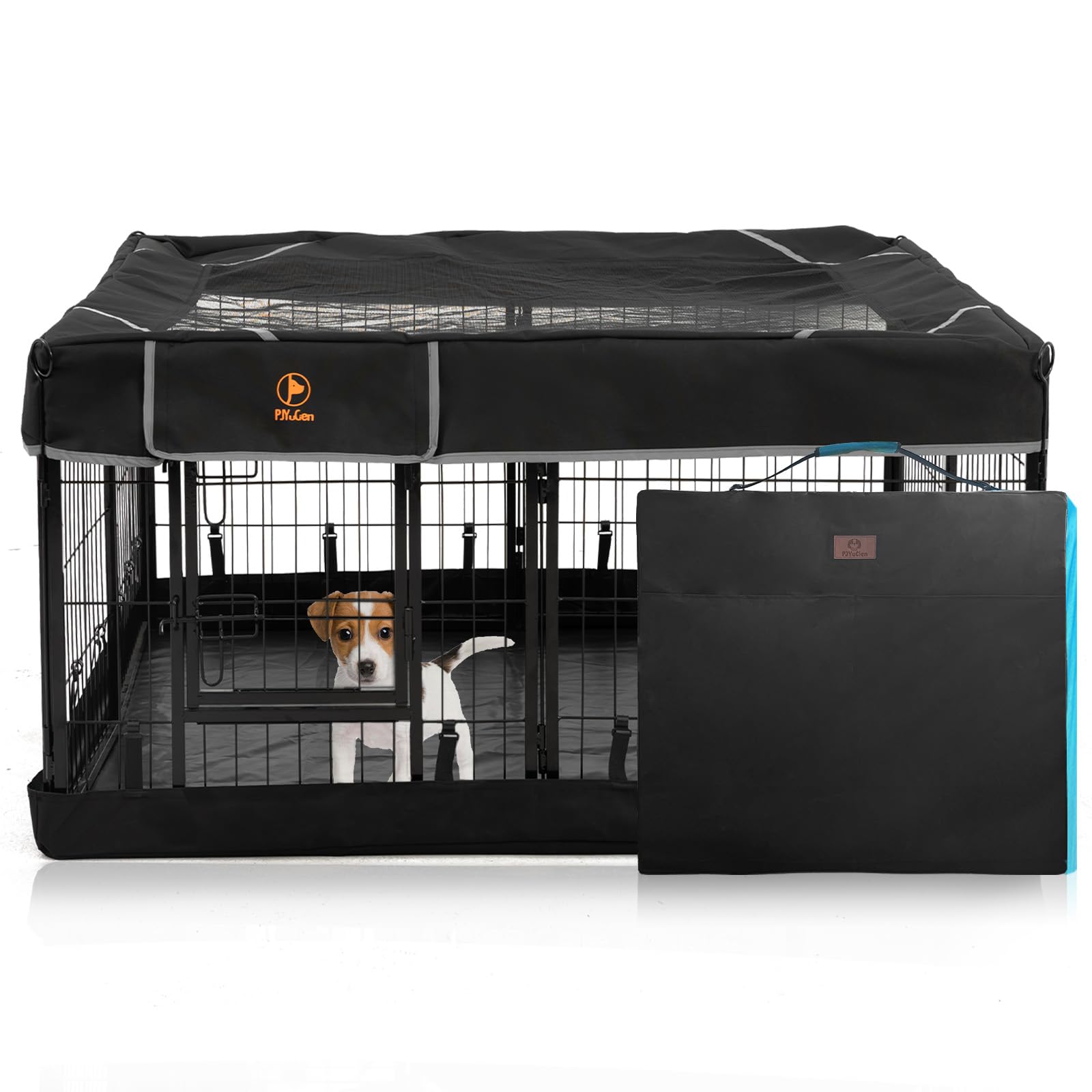 PJYuCien Dog Playpen – 8 Panel Outdoor Puppy Pen with Cover