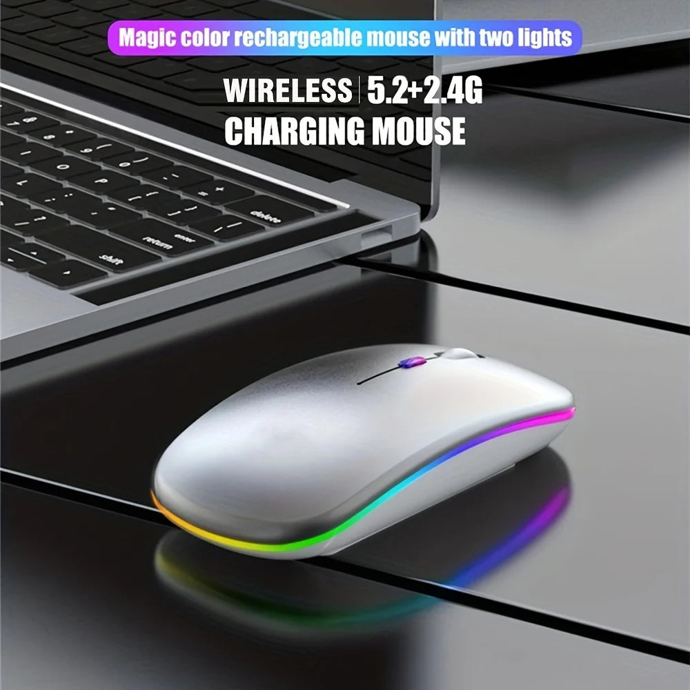 Wireless Bluetooth mouse on desk setup with laptop
