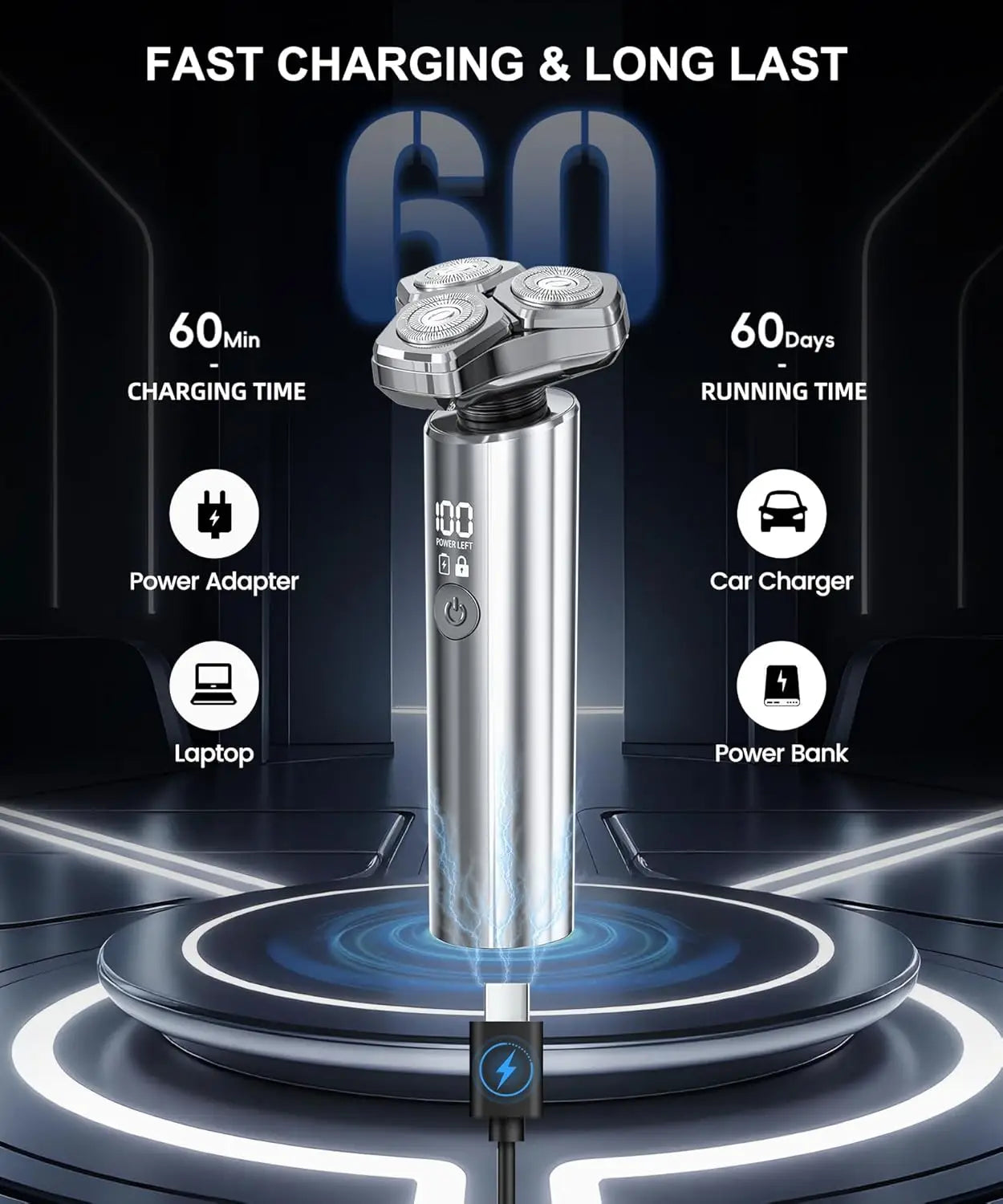 Shaver charging with USB-C fast charging cable