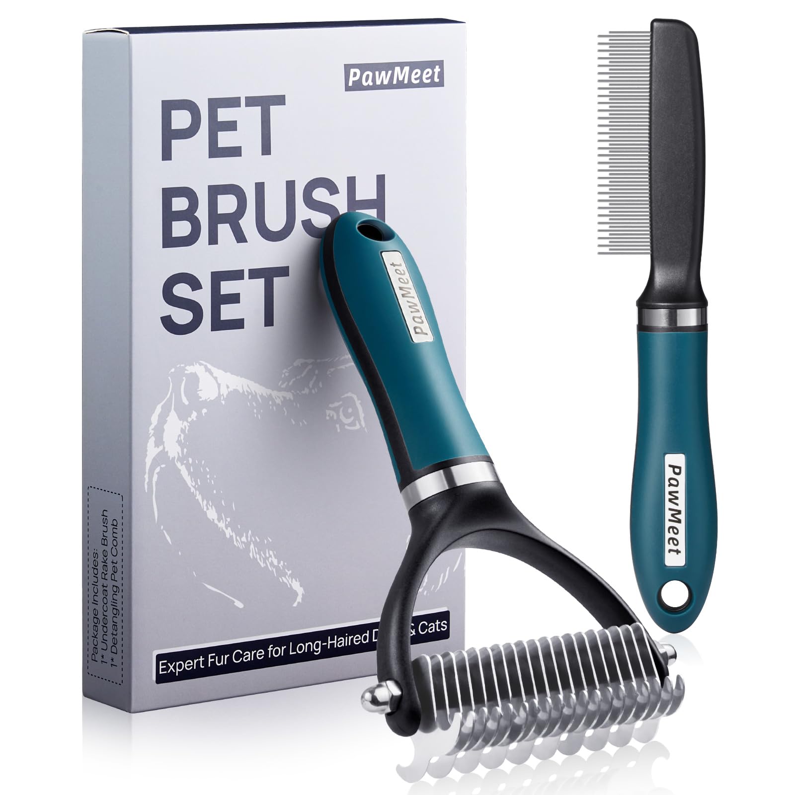 PawMeet Deshedding Dog Brush & Comb Combo